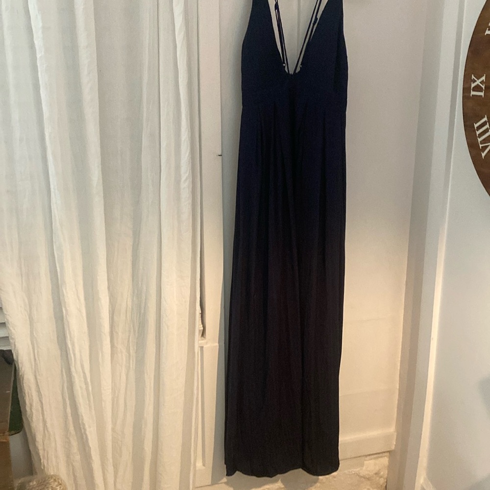 This formal Navy dress long V neck